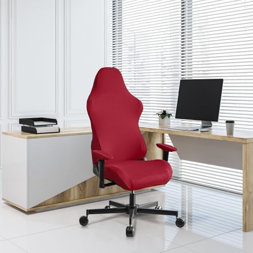 Stretch Gaming Chair Cover, Soft and Comfortable, Dust Protection, Modern Design, for Office Computer Racing Seat(Red) - color: Red