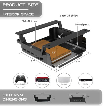 YaGee Under Desk Shelf, 2 Pack, Self-Adhesive Device Storage, Great Desktop Organizer Drawer for Work Stations, Stand Up Desks, Gaming Battlestations with Cable Management Raceway