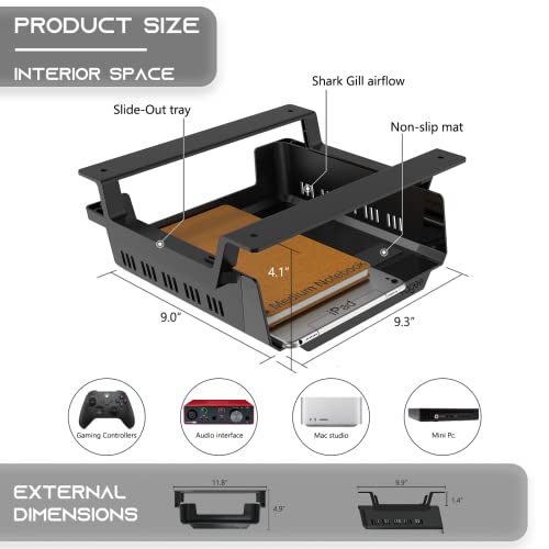 YaGee Under Desk Shelf, 2 Pack, Self-Adhesive Device Storage, Great Desktop Organizer Drawer for Work Stations, Stand Up Desks, Gaming Battlestations with Cable Management Raceway