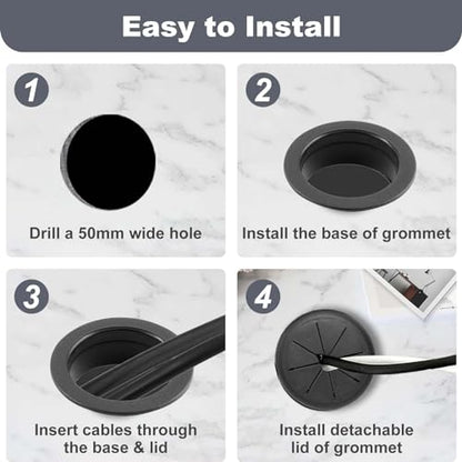 2 Pack 2 Inch Flexible Desk Grommet, ABS Cable Hole Cover for Home Office Table Wire & Cord Management- Black