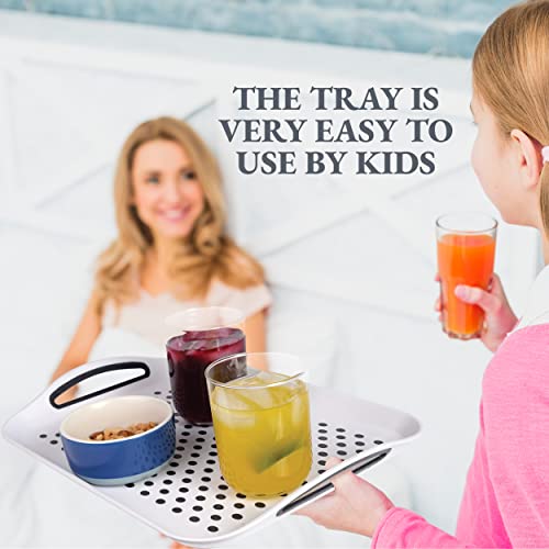 Rectangular Non Slip Serving Tray with Easy Grip Handles. Silicone Nubs On Non Skid Plastic Food Tray - Portable Dinner TV Trays for Eating On Couch- Anti Slip Lap Tray Breakfast in Bed Dinner Tray - color: Dark Gray
