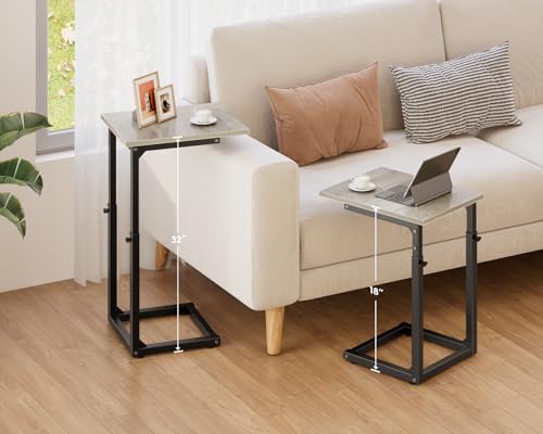 Vagusicc C-Shaped End Table, 33" Tall C Table Adjustable Height Side Table, Small Couch Table with Metal Frame, Slide Under Sofa TV Tray for Living Room, Bedroom, Bedside, Small Spaces, Gray - color: Greige, style: Ordinary