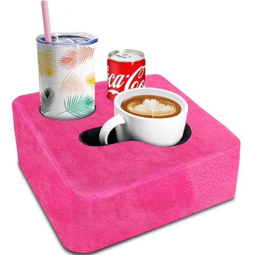 Couch Cup Holder Pillow Tray! Keep Drinks Hand Reach and KeepTemp, Prevent Spills and Use Anywhere. Cup Holder for Couch, Bed, Car, Courtyard, Park, Beach. Pink - color: Pink, size: 9.4" x 9.4" x 3.9"