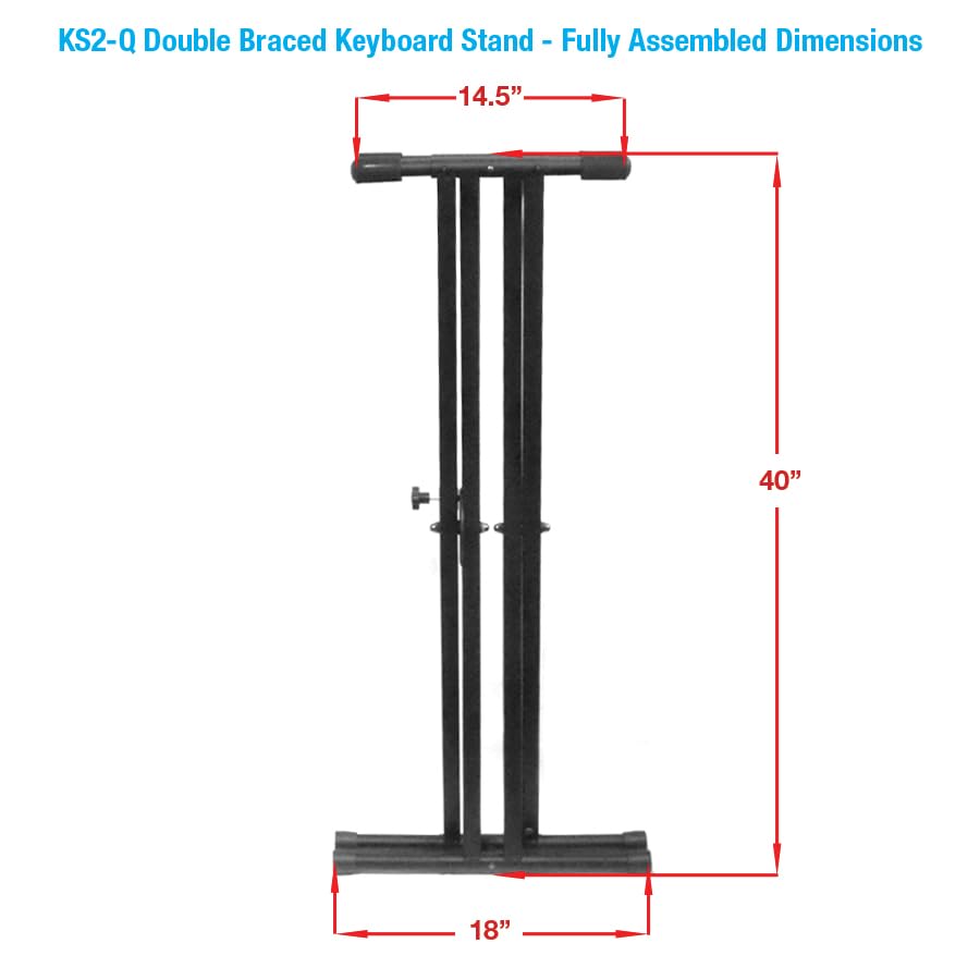 Keyboard Stand Unique Space Saving Easy Transport Design-Ultra Portable- - Double Braced -No Tools to Loose- fits all Portable 49-88 Keyboards (KS2-Q)