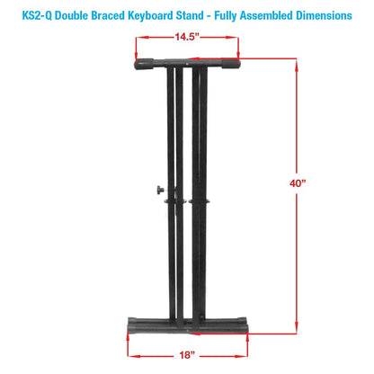 Keyboard Stand Unique Space Saving Easy Transport Design-Ultra Portable- - Double Braced -No Tools to Loose- fits all Portable 49-88 Keyboards (KS2-Q)