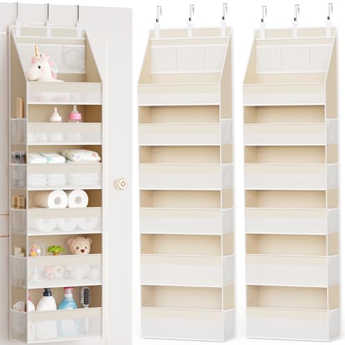 Criusia 2 Pack Over the Door Organizer, 6-Shelf Closet Hanging Storage with 13 Mesh Pockets, 55lbs Capacity Behind the Door Storage for Baby Nursery, Bathroom, Bedroom, and Dorm, Beige - color: Beige, size: 2 PACK