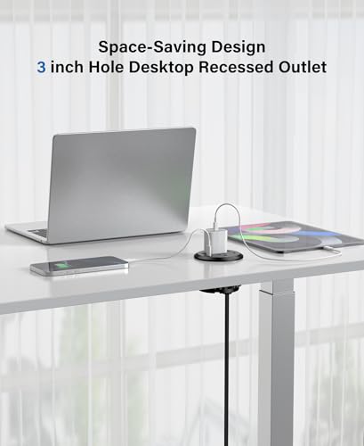 3 inch Desktop Power Grommet with PD 20W USB C,Furniture Recessed Power Strip,2 Outlets,4 USB Ports,40W Total,Flush-Mount for Desktop, Workspace Essential Desk Outlet (Black, 6 FT Cable)
