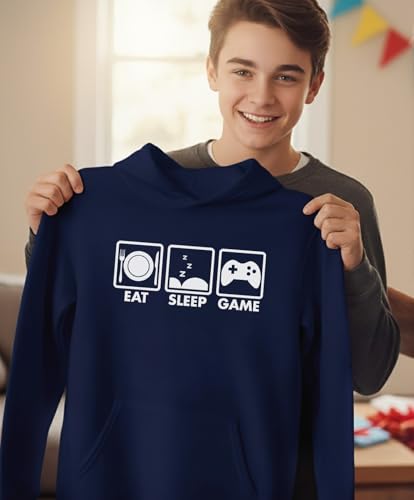 Tstars Eat Sleep Game Hoodie for Men and Teens Funny Gamer Pullover Cool Gaming Apparel Hoodies Boys - color: Blue, size: Medium