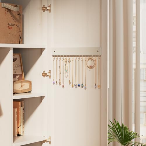 Lolalet Wooden Necklace Holder for Wall with 15 Hooks, Necklaces Hanger Easy Install Wall Mount Necklace Organizer, Jewelry Hangers for Chains, Bracelets, Earrings -Goldwhite - color: Goldwhite