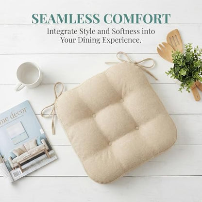 baibu Dining Chair Cushions Set of 4, Dual-Layer Memory Foam Kitchen Chair Cushions, Patented Design Seat Pads with Ties, 16.5 x 16.5 x 3.5in, Beige - color: Beige, size: 4 Count (Pack of 1)
