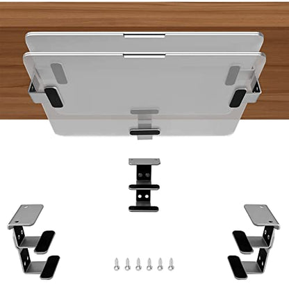 IFCASE 2 Tier Under Desk Laptop Mount, Double Decker Metal Under Desk Shelf Holder for Laptop, MacBook Pro, Keyboard with Anti-Scratch Silicone (Silver) - color: Silver