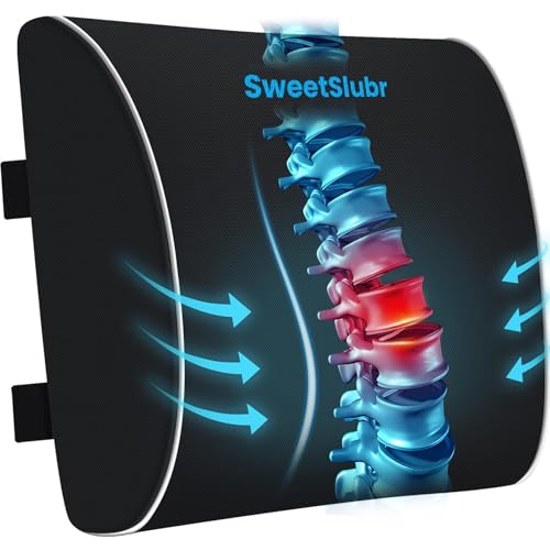 SweetSlubr Large Lumbar Support Pillow for Office Chair, Car Seats and Home Desks, Ergonomic Back Support with Double Adjustable Straps, Machine Washable Cover (Black,XL) - color: Black, size: X-Large