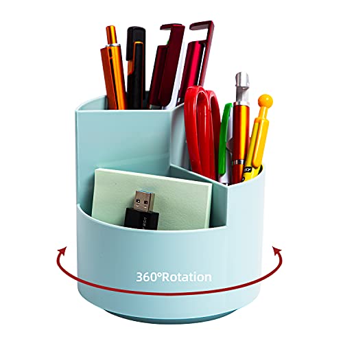 Desk Pencil Pen Holder, 3-Slot 360 Spinning Desk Organizer, Cute Pencil Cup Pot for Office, School, Art Supply - Blue - color: Blue
