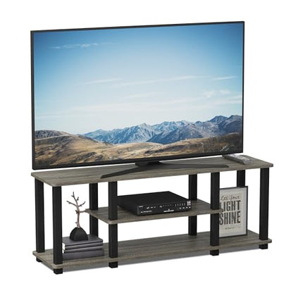 Furinno Turn-N-Tube No Tools 3D 3-Tier Entertainment TV Stand up to 50 inch TV, Square Tubes, French Oak Grey/Black - color: French Oak/Black, size: 50 inch