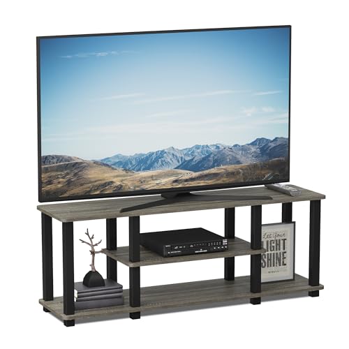 Furinno Turn-N-Tube No Tools 3D 3-Tier Entertainment TV Stand up to 50 inch TV, Square Tubes, French Oak Grey/Black - color: French Oak/Black, size: 50 inch