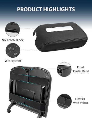Center Console Armrest Cover for GMC Sierra & Chevrolet Silverado 2014-2018, Tahoe & Yukon & Suburban 2015-2020, Bucket Seat, Car Armrest Protector, Scratchproof, Black - color: Black