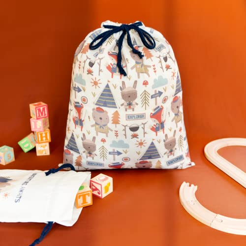 Gather & Knot Drawstring Gift Bags | 20" Large 12" Small | Premium Canvas | Reusable Fabric Wrap for Baby Shower or Boys Birthday | Adventure - color: Adventure