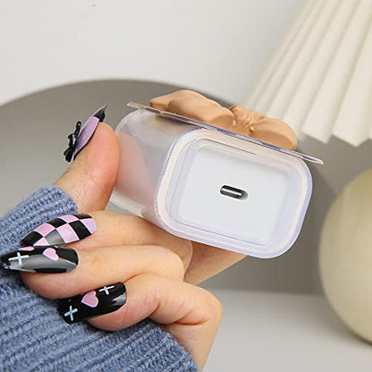 Compatible with iPhone 18W/20W USB-C Charger Cover Cute 3D Bow Tie Design Clear Soft Charger Protector Kawaii Cable Saver for iPhone 11 12 13 14 Pro Max Fast Power Adapter, Brown 2 (5in1) - color: Brown 2 (5 in 1)