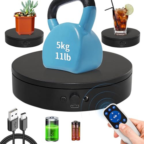 Motorized Rotating Display Stand with Remote, 5.91in 360 Electric Turntable for Display,Photography,3D Scanner Models, Motorized Lazy Susan and Photography Turntable Control Angle/Speed,Step/Swing/Continuous Rotation - size: 5.91inch/Black/11Lbs Load