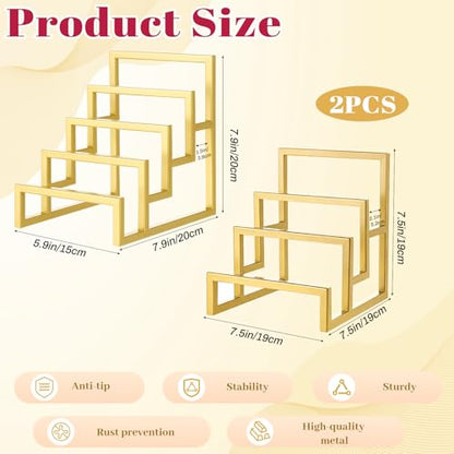 2 Pack Purse Organizer for Closet Display, 3 Layer and 4 Layer Gold Wallet Display Riser Stand Clutch Purse Organizer Metal Wallet Rack for Handbag Home Retail Boutique Store Supplies