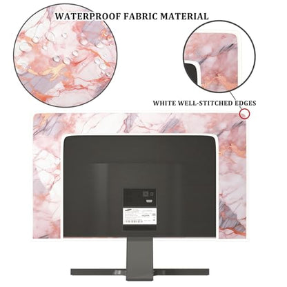 Waterproof Weatherproof Television Cover 32 Inch Anti-Static Dustproof Protective Full Body Cover for TV Screen Sleeve Compatible with Television LED LCD OLED TVs，Pink Marble - color: Pink, size: 32 Inch