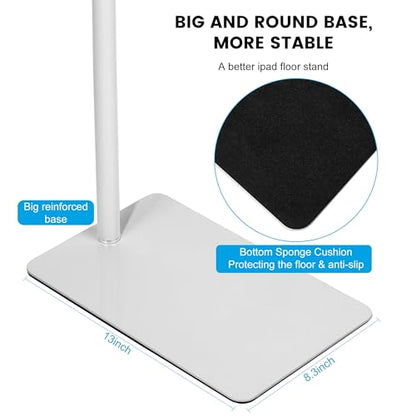 White Microphone-Floor-Stand for Blue Yeti, Nano, Snowball, Solocast,Razer,Logitech USB and XLR Mic,Adjustable Mic Boom Arm Stand with 1/4'' Thread and 3/8" 5/8" Adapter, Mic Clip, Cable Ties