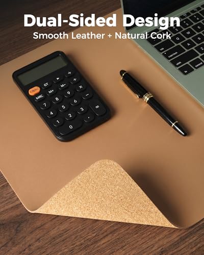 Aothia Dual-Sided Desk Pad - Leather Desk Mat, Natural Cork Desk Pad Protector, Large Mouse Pad for Desk, Waterproof Desk Blotter Pad, Desk Writing Pad for Office Work/Home, Apricot(25.6"x13.7") - color: Apricot+cork, size: 25.6" x 13.7"