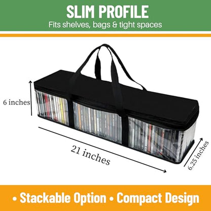 Evelots CD Storage Bags (2 Pack) Clear PVC Plastic Media Carrying Case with Zipper - Holds 100 CDs Total - Strong Handles - Protects CDs, Video Games, Music from Dirt & Moisture - size: 2-Pack (Holds 100), style: CD Storage Bag