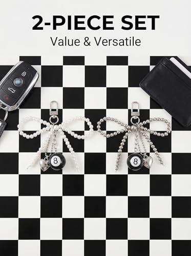 Novelty Poker and Billiards Keychain Keychains - Dice Pearl Bow Charm, Accessory for Backpacks, Purses, and Car Keys - color: Eight Ball Bow Keychains