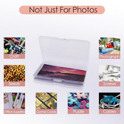 Photo Storage Box 5" x 7", Extra Large Photo Storage Container | 18 Inner Cases, Clear Picture Box with Handle, Seeds Organizer for Pictures, Arts, Crafts, Sewing, Stickers, Office Supplies