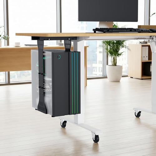 KEEGH Heavy Duty Under Desk PC Mount Adjustable Under Desk Computer Mount Supports Up to 90 lbs PC Mount with Secure Locking for Standing Desk, Black - color: Black