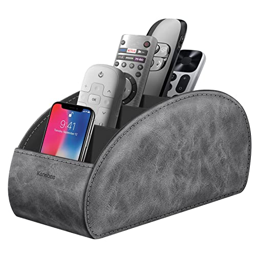 Large Remote Control Holder with 5 Compartments, KENOBEE Anti-slip Desktop Caddy Storage Organizer for Phone, Remote Controllers, Office Supplies, Makeup Brush, Media Accessories,Gray - color: Gray, size: Large