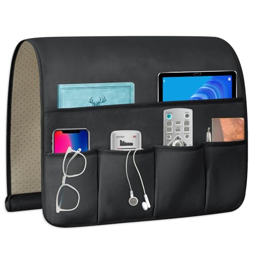 TV Remote Control Holder Couch Caddy, Non-slip Bedside Caddy Organizer with 5 Pockets for Key Glasses Phone Magazine Holders (Black, 35''x18'') - color: Black, size: 35"x18"