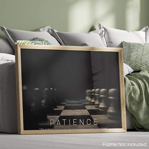 Patience Logical Moves Chess Board Attack Knowledge Openings Match King Queen Motivational Artwork Quotes Posters Print Home Classroom Gift Bedroom Decor 11x14 inches Unframed