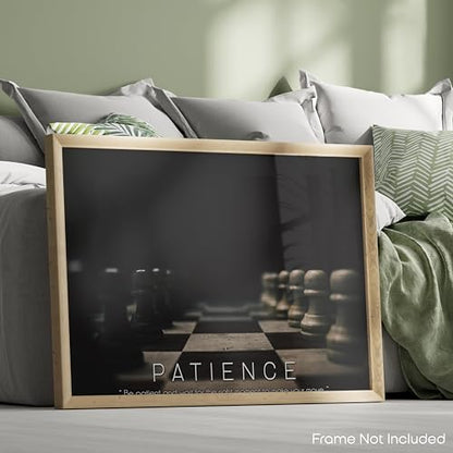 Patience Logical Moves Chess Board Attack Knowledge Openings Match King Queen Motivational Artwork Quotes Posters Print Home Classroom Gift Bedroom Decor 11x14 inches Unframed