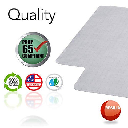 RESILIA Office Desk Chair Mat with Lip - for Low Pile Carpet (with Grippers) Clear, 36 Inches x 48 Inches, Made in The USA - color: Clear, size: 36" x 48" with lip
