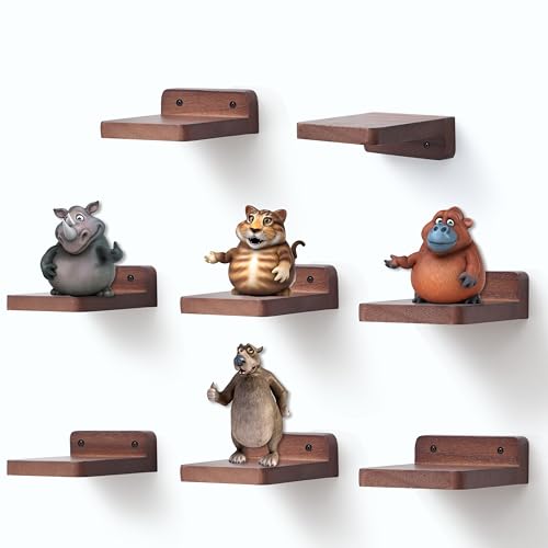 Small Floating Shelf, 4x4 Inch Display Ledges for Wall,Mini Shelves,Rustic Wood Shelf for Bedroom Living Room Bathroom Kitchen (8, Light Walnut) - color: Light Walnut, size: 4 Inch-8 Pcs