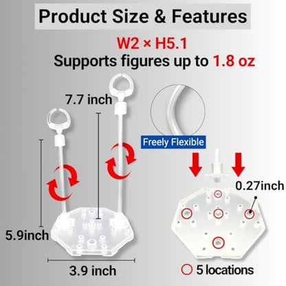 Action Figure Stand with Adjustable 2 Arms, Display Holder Base Compatible with HG, RG, SD, SHF Gundam 1/144, Connectable Base, Compatible with SH Figuarts Effects - 2 Pcs Clear
