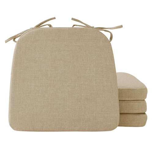 Ruqmuis Chair Cushions for Dining Chairs, 2" Thick Seat Cushions for Kitchen Chairs, D-Shaped Chair Pads with Washable Cover, Ties and Non Slip Backing, 17'' x 16'', Set of 4, Khaki - color: Khaki, size: 4 Count(Pack of 1)