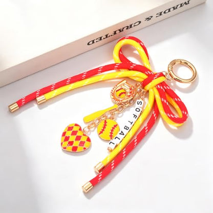 PHALIN Football Baseball Basketball Golf Bag Charms Keychain for Women Men Bow Purse Charm Sport Mom Gifts - style: Softball-1
