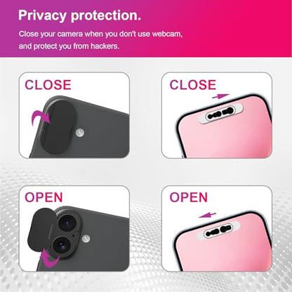 Privacy Cover Compatible for iPhone 17/16 Plus/16, [2-Pack] Anti-Spy Camera Lens Protector with Front Camera Cover, On/Off Face ID Compatible,Anti-Spy Guard, Privacy & Security Protection, Black