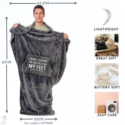 EzrAllora Premium Foot Pocket Blanket -Patent Pending- Gamer Gift for Men Who Have Everything -TV Throw - Gifts for Men Who Wants Nothing (Fleece, Fun Quote Edition) - color: Fun Quote Edition