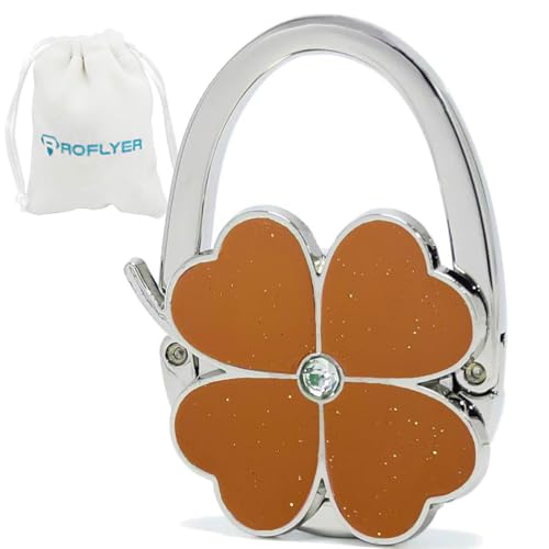 ROFLYER Four Leaf Clover Design Foldable Handbag Hanger Folding Purse Table Hook Holder (Brown) - color: Brown