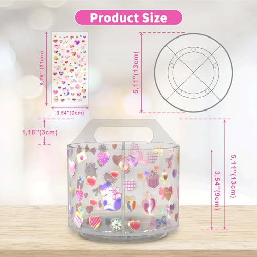 Wawocs Acrylic Pencil Organizer for Desk 4 Compartments with Adhesive DIY Sticker, Rotating Art Supply Organizer with Kawaii Sticker Kids, Spinning Round Marker Small Supply Caddy - size: Medium x1 sticker