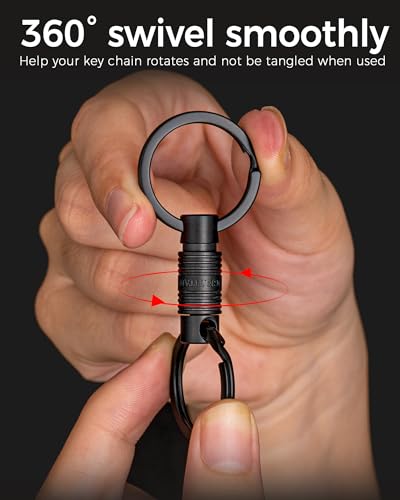 FEGVE Titanium Quick Release Swivel Keychain, Pull Apart Detachable Keychain Heavy Duty Car Key Holder with Key Rings - color: Black 2 Pack