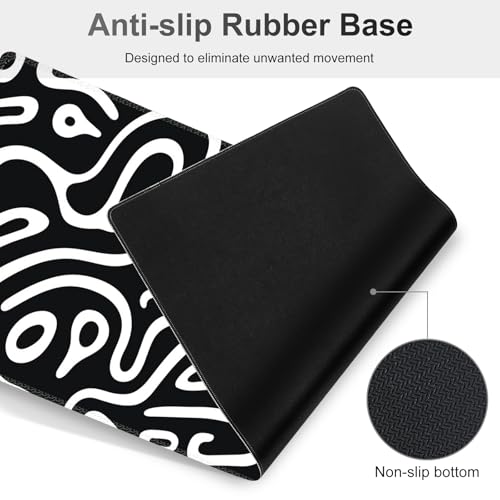 Large Gaming Mouse Pad Set, 4 in 1 Extended Keyboard Desk Mat with Wrist Rest, Computer Game Mousepad, Non-Slip Desk Pad Easy Typing Pain Relief for Home Office I Black White Topographic - color: Black White Topographic