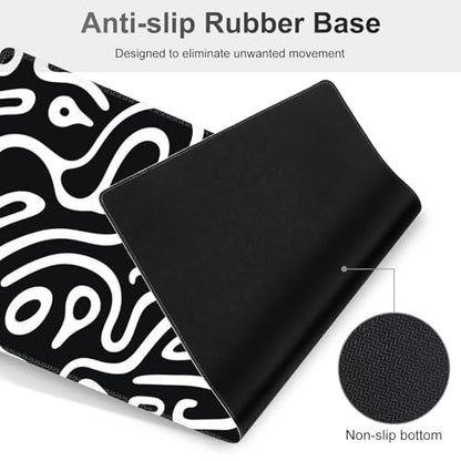 Large Gaming Mouse Pad Set, 4 in 1 Extended Keyboard Desk Mat with Wrist Rest, Computer Game Mousepad, Non-Slip Desk Pad Easy Typing Pain Relief for Home Office I Black White Topographic - color: Black White Topographic