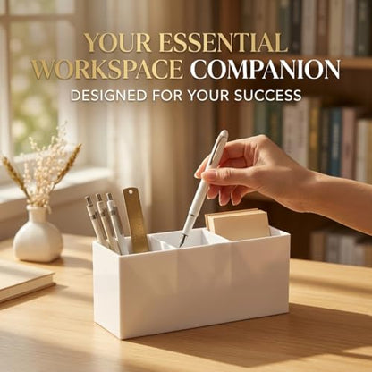 White Acrylic Pen Holder for Desk, 3-Slot Desktop Organizer & Pencil Cup, Makeup Brush Holder for Countertop, Multi-functional Pen Pencil Brushes Holders Caddy (Glossy White)