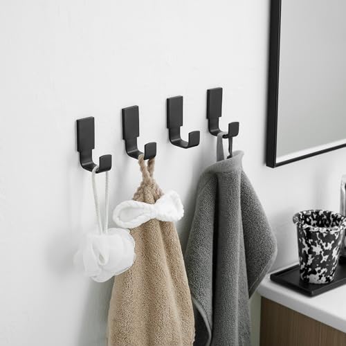 BESy Brass Clothes Hook Single Towel Hook for Bathroom Kitchen Garage Square Style Robe Hooks Coat Hooks Hat Hook, Wall Mounted with Screws, Four Packs, Matte Black - color: Matte Black, size: 4 Pack