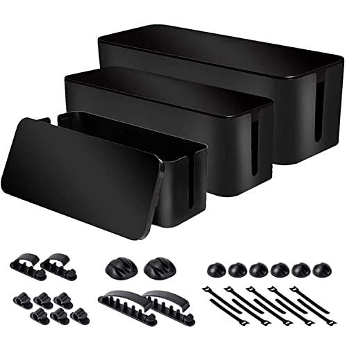 Cable Organizer Box Set of Three, Power Cover Cord Holder Surge Protector for Desk (Black) - color: Black